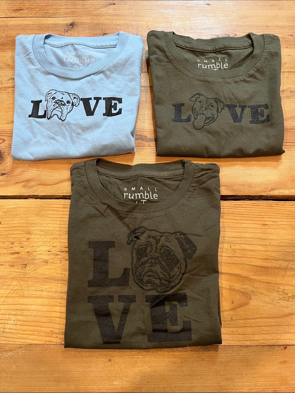 Set/3 SMALL RUMBLE 4T Screen Printed Dog Puppy Love Organic T-Shirt Tee